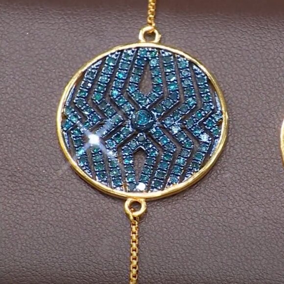 RARITIES Carol Brodie 1 ctw Colored Diamond Art Deco BOLO Bracelet BLUE Nwt - Picture 1 of 11
